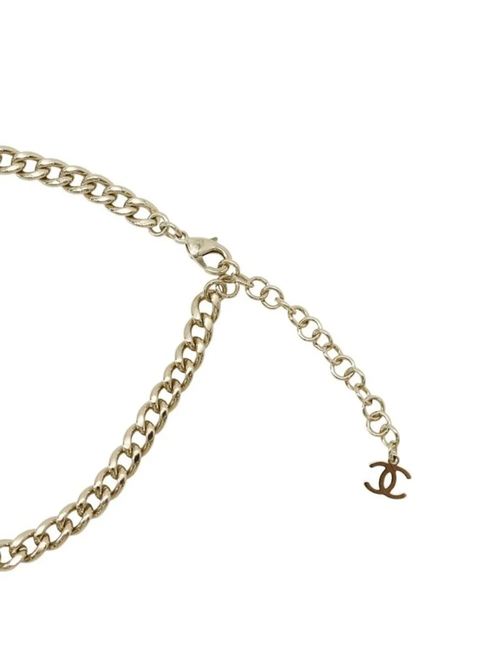 Chanel Necklace CC Logo Heart Choker Metal Rhinestone